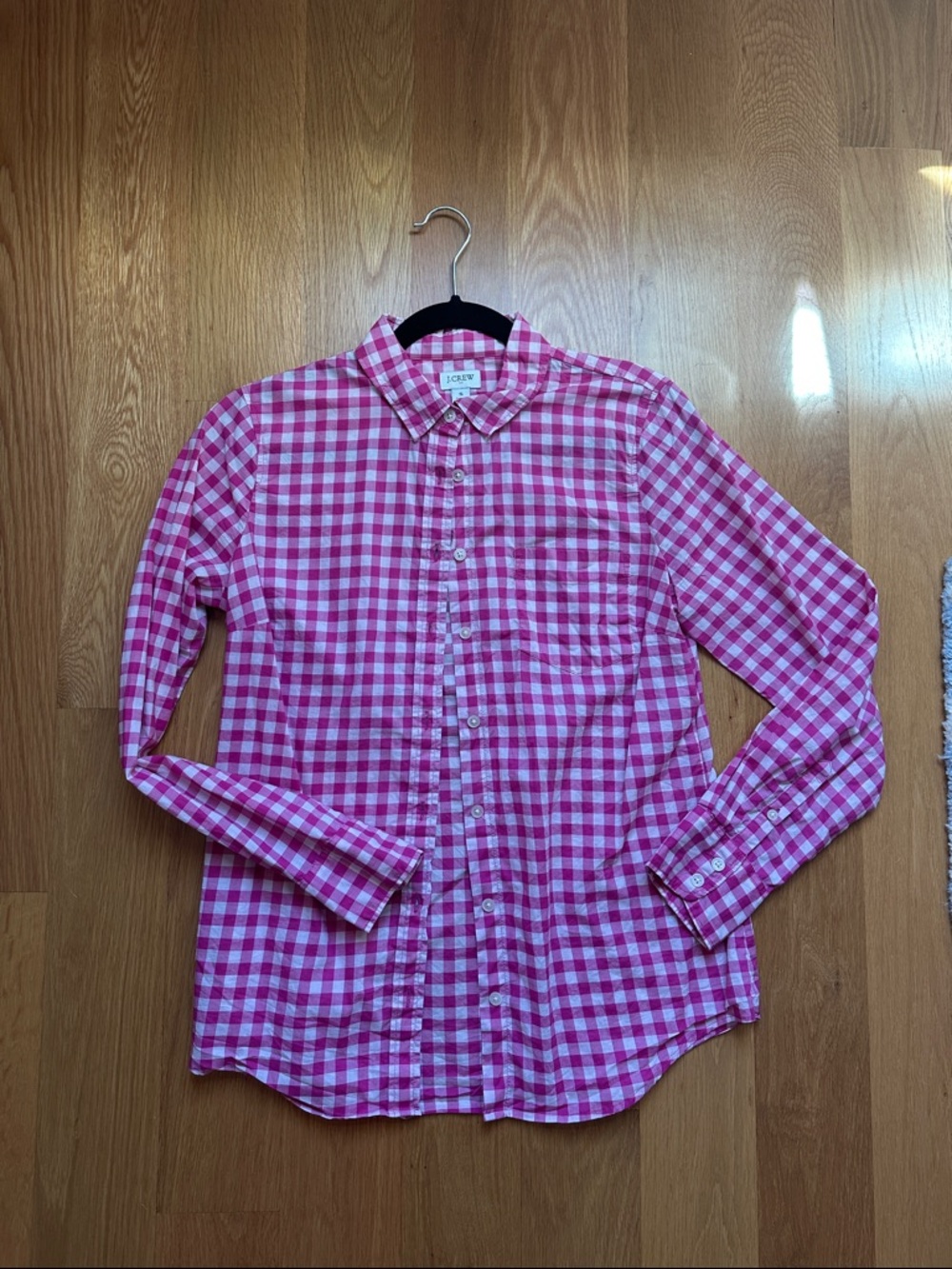 J. Crew Men's Pink and White Gingham Button-Down Shirt